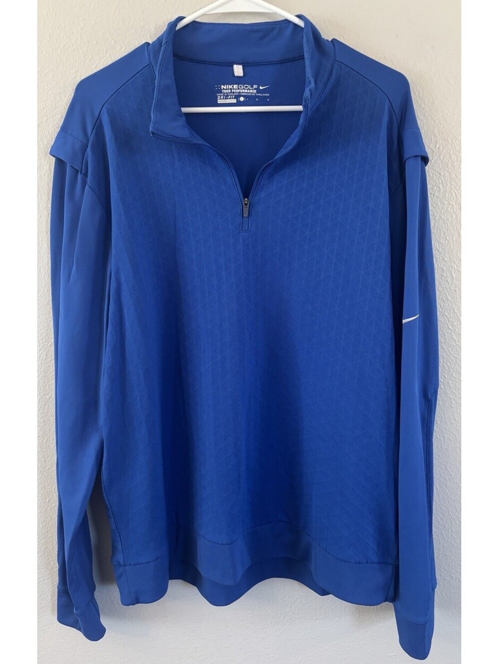 Nike Golf Blue Geometric Print Dri-Fit Performance Pullover Quarter Zip Large